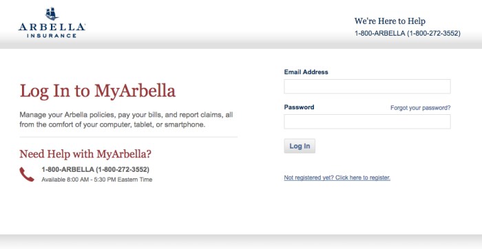 Arbella Insurance online account management features